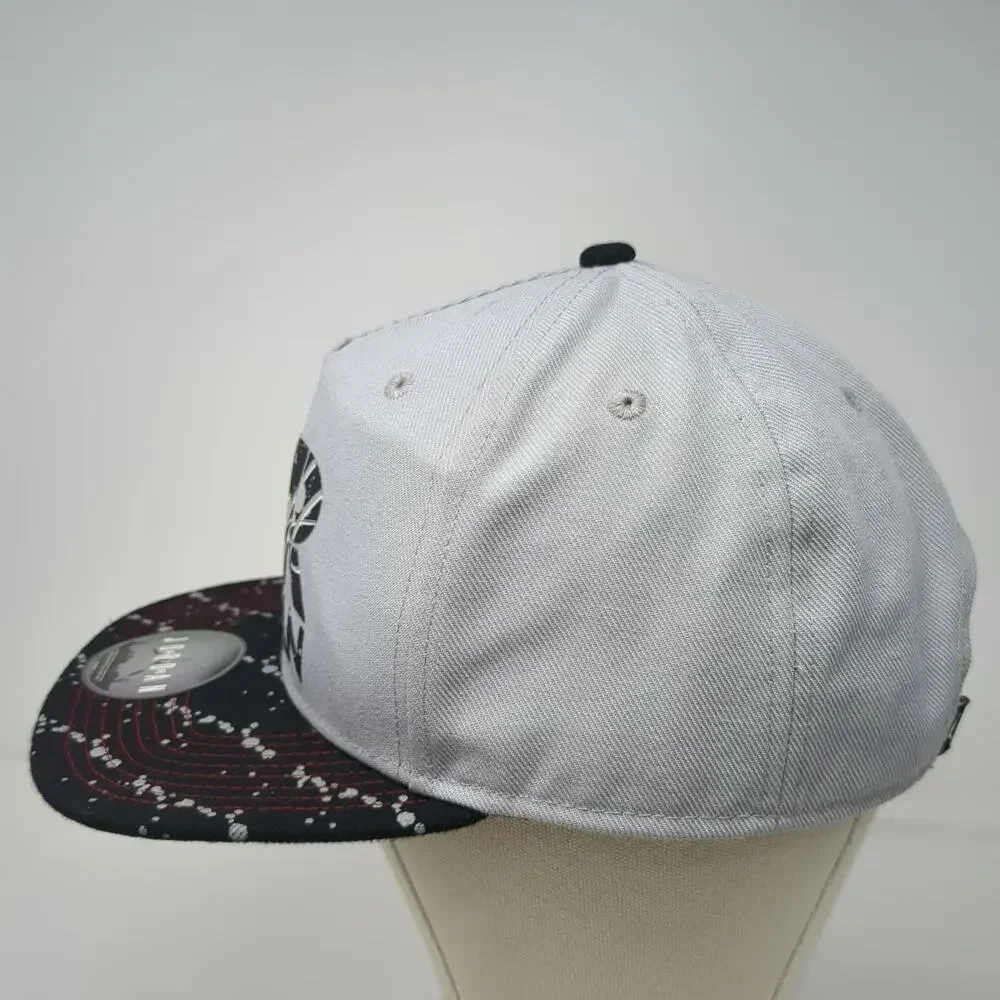 Jordan 5 Panel Gray One Size Snapback Paint Splatter Flat Brim Jumpman Logo Hat